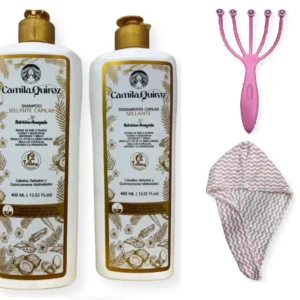 Kit Shampoo + Tratamiento + Masajeador + Toalla Microfibra Camila Quiroz