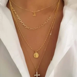 Collar 4 Cadenas Largo Dijes Oro Golfi