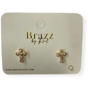 Aretes Topos Cruz Brillante Rodio
