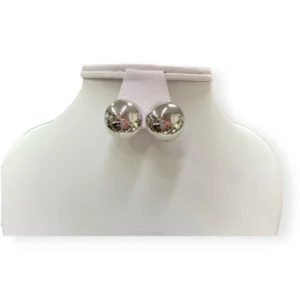 Aretes Topos Botón Plateado Medianos Rodio