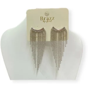 Aretes Largos Lluvia Fiesta Plateada Rodio