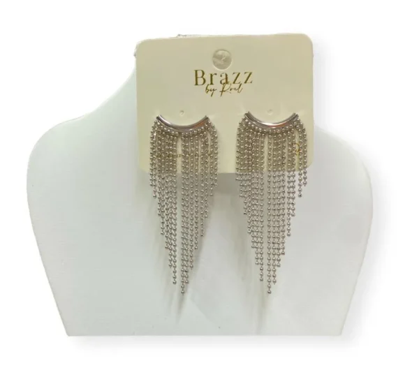 Aretes Largos Lluvia Fiesta Plateada Rodio