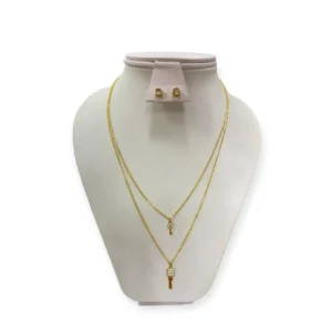 Collar Doble Dije Llave Con Aretes