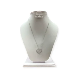 Collar Dije Corazón Mediano + Aretes En Rodio Plateado