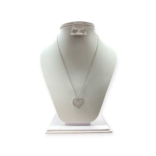 Collar Dije Corazón Mediano + Aretes En Rodio Plateado